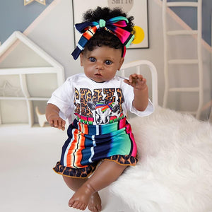 Rebornova Reborn Baby Dolls Black Skin 20 Inch Newborn Baby Dolls with Realistic Soft Body Silicone Limbs Present Gift Set for Children 3+ Years