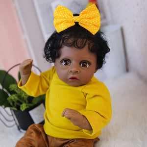 Reborn Baby Doll 20" New Model Realistic Black Skin Soft Body Newborn Babies Dolls Lifelike Silicone Limbs Toddler Girls Doll Toy & Gift Set for Kids