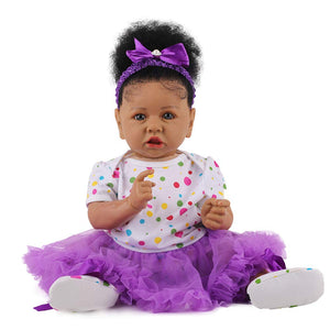 HOOMAI Reborn Baby Doll Black Realistic Girl 20 Inch Silicone Real Life Bebe Newborn Lifelike Dolls with Clothes and Toy Gift for Kids Age 3+