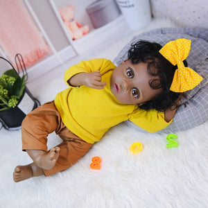 Reborn Baby Doll 20" New Model Realistic Black Skin Soft Body Newborn Babies Dolls Lifelike Silicone Limbs Toddler Girls Doll Toy & Gift Set for Kids