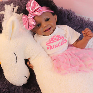 HOOMAI Reborn Baby Doll Black Realistic Girl 20 Inch Silicone Real Life Bebe Newborn Lifelike Dolls with Clothes and Toy Gift for Kids Age 3+