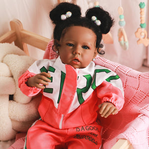Rebornova Reborn Baby Dolls Black Girl, African American 20 Inch Realistic Newborn Baby Dolls with Lifelike Soft Body Silicone Limbs Birthday Gift Set for Ages 3+
