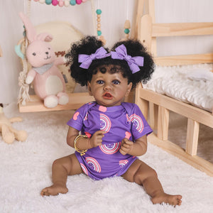 HOOMAI Reborn Baby Doll Black Realistic Girl 20 Inch Silicone Real Life Bebe Newborn Lifelike Dolls with Clothes and Toy Gift for Kids Age 3+