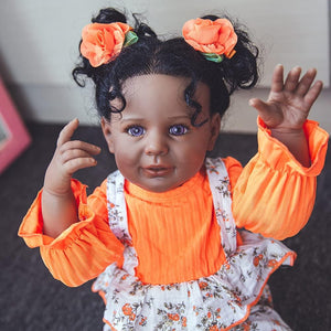 Rebornova Reborn Baby Dolls Black Skin 24 Inch Realistic Soft Body Gray Eyes Clothes Handmade Girl Doll and Toy Accessories Gift for Kids Age 3+