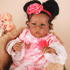 Rebornova Reborn Baby Dolls Black Girl, African American 20 Inch Realistic Newborn Baby Dolls with Lifelike Soft Body Silicone Limbs Birthday Gift Set for Ages 3+