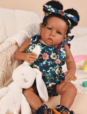 Rebornova Reborn Baby Dolls Black Girl, African American 20 Inch Realistic Newborn Baby Dolls with Lifelike Soft Body Silicone Limbs Birthday Gift Set for Ages 3+