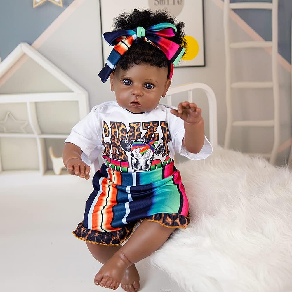 Rebornova Reborn Baby Dolls Black Skin 20 Inch Newborn Baby Dolls with Realistic Soft Body Silicone Limbs Present Gift Set for Children 3+ Years