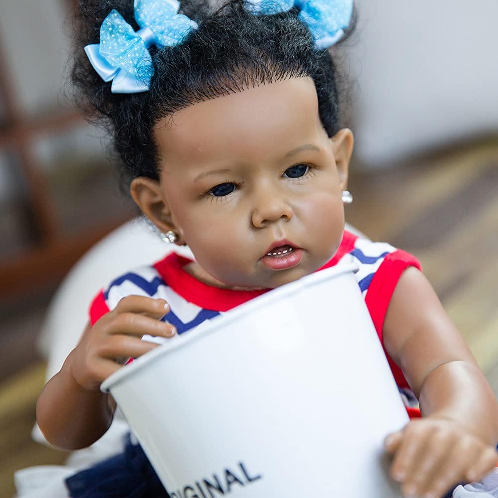 Rebornova Reborn Baby Dolls Black Girl, African American 20 Inch Realistic Newborn Baby Dolls with Lifelike Soft Body Silicone Limbs Birthday Gift Set for Ages 3+