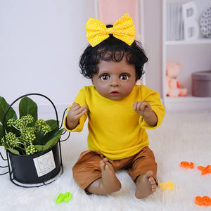 Reborn Baby Doll 20" New Model Realistic Black Skin Soft Body Newborn Babies Dolls Lifelike Silicone Limbs Toddler Girls Doll Toy & Gift Set for Kids