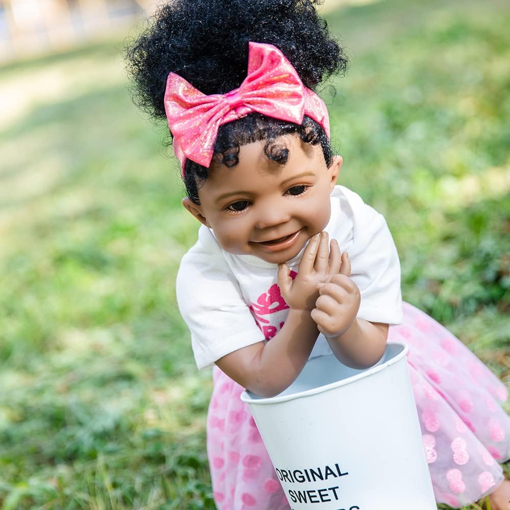Rebornova Lifelike Reborn Baby Dolls 20" Black Skin Soft body African American Realistic Silicone Limbs Girl Doll Birthday Gift Set for Children Age 3+