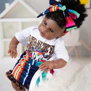 Rebornova Reborn Baby Dolls Black Skin 20 Inch Newborn Baby Dolls with Realistic Soft Body Silicone Limbs Present Gift Set for Children 3+ Years