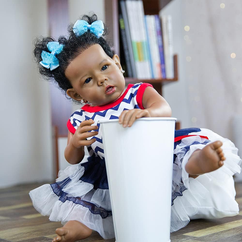 Rebornova Reborn Baby Dolls Black Girl, African American 20 Inch Realistic Newborn Baby Dolls with Lifelike Soft Body Silicone Limbs Birthday Gift Set for Ages 3+