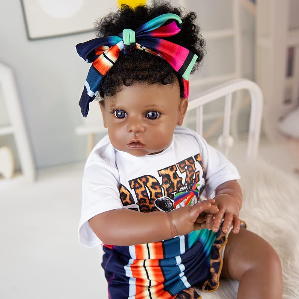 Rebornova Reborn Baby Dolls Black Skin 20 Inch Newborn Baby Dolls with Realistic Soft Body Silicone Limbs Present Gift Set for Children 3+ Years