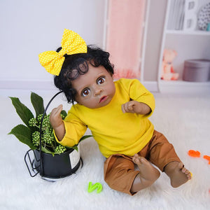 Reborn Baby Doll 20" New Model Realistic Black Skin Soft Body Newborn Babies Dolls Lifelike Silicone Limbs Toddler Girls Doll Toy & Gift Set for Kids