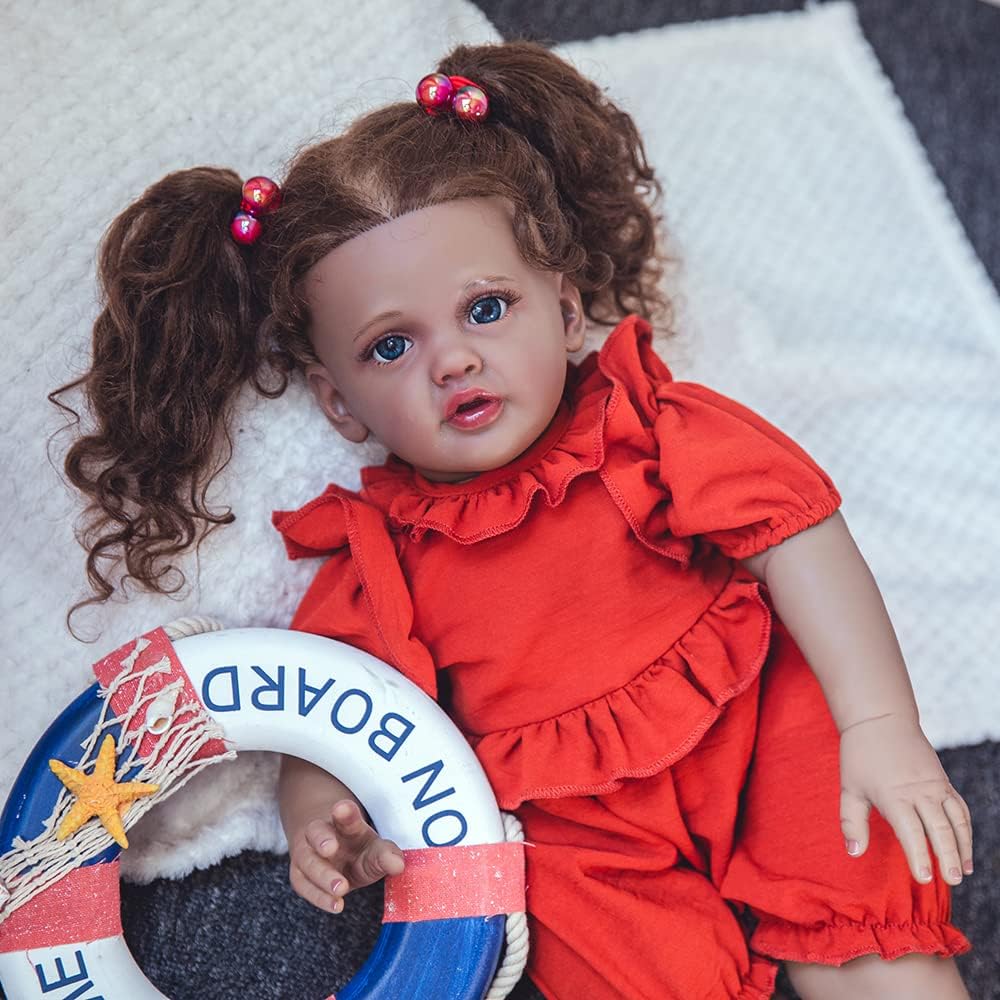 Rebornova Reborn Baby Dolls 24''Black Skin Newborn Baby Dolls Realistic Soft Body Filled with PP Cotton Lifelike Silicone Limbs Gift Set for Child Ages 3+