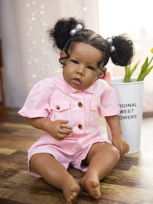 Rebornova Reborn Baby Dolls Black Girl, African American 20 Inch Realistic Newborn Baby Dolls with Lifelike Soft Body Silicone Limbs Birthday Gift Set for Ages 3+