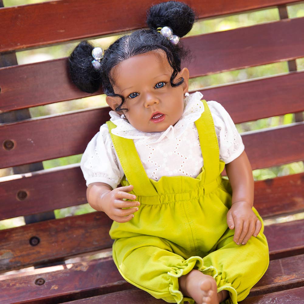Rebornova Reborn Baby Dolls Black Girl, African American 20 Inch Realistic Newborn Baby Dolls with Lifelike Soft Body Silicone Limbs Birthday Gift Set for Ages 3+