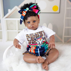 Rebornova Reborn Baby Dolls Black Skin 20 Inch Newborn Baby Dolls with Realistic Soft Body Silicone Limbs Present Gift Set for Children 3+ Years