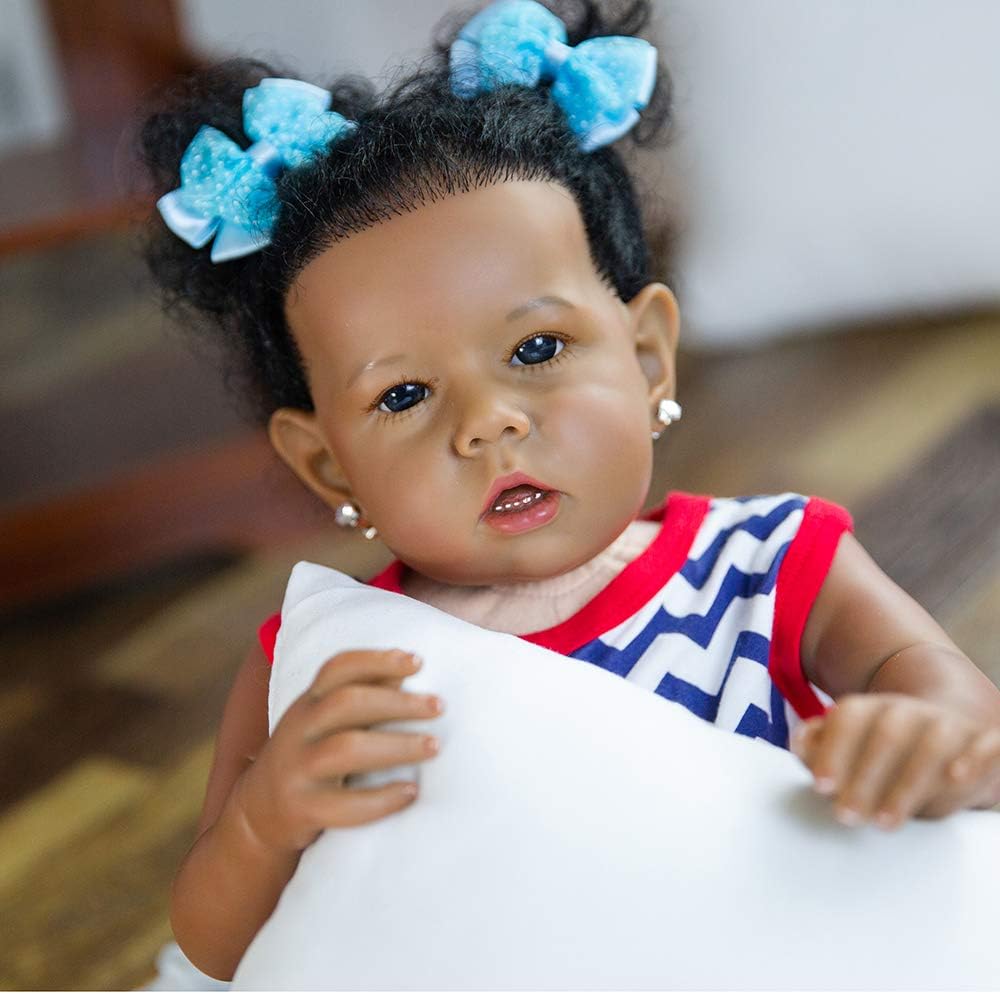 Rebornova Reborn Baby Dolls Black Girl, African American 20 Inch Realistic Newborn Baby Dolls with Lifelike Soft Body Silicone Limbs Birthday Gift Set for Ages 3+