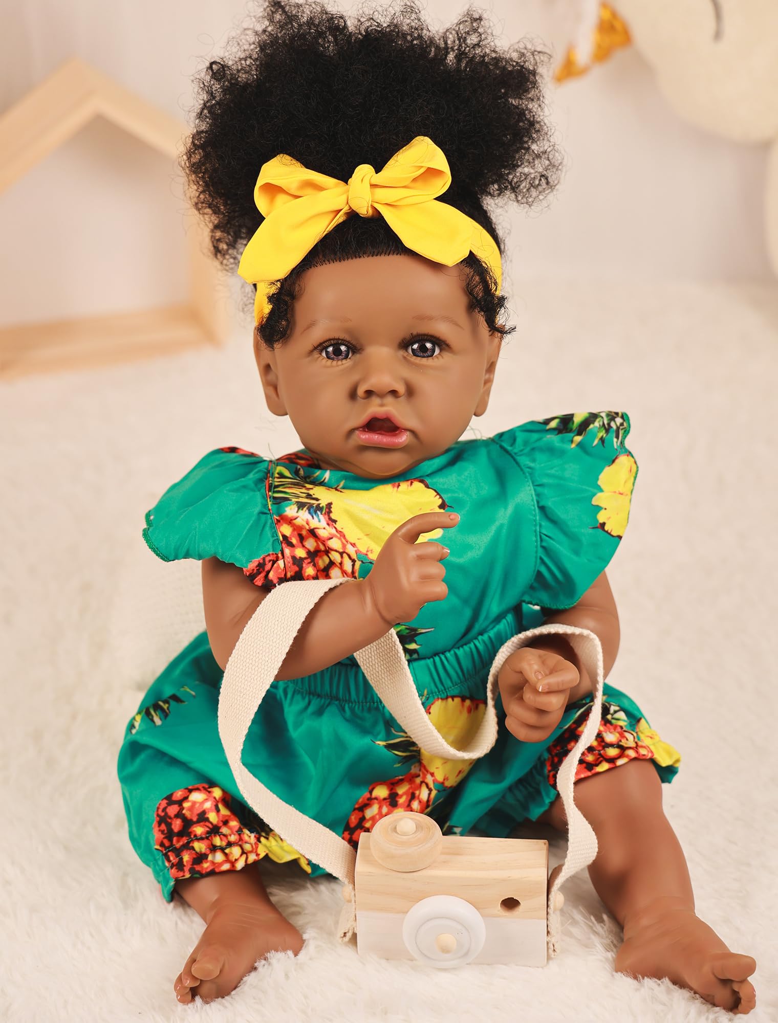 HOOMAI Reborn Baby Doll Black Realistic Girl 20 Inch Silicone Real Life Bebe Newborn Lifelike Dolls with Clothes and Toy Gift for Kids Age 3+