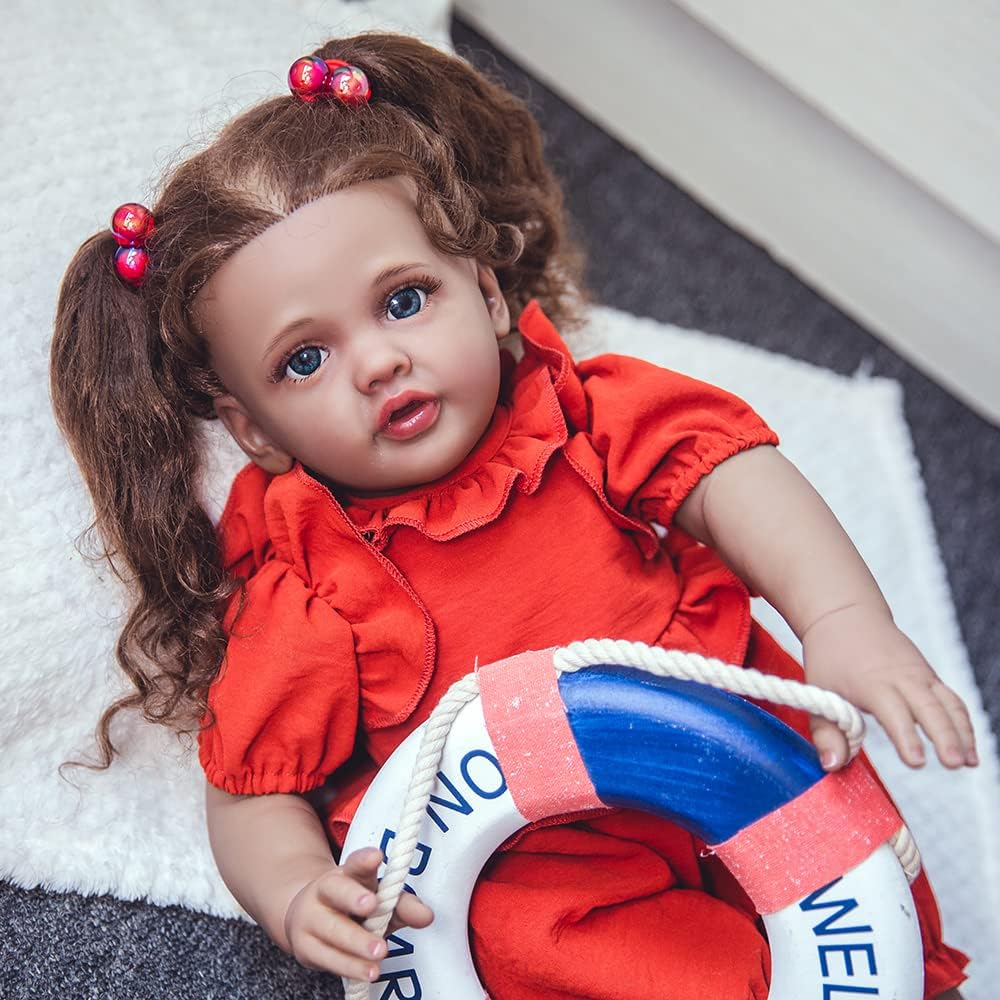 Rebornova Reborn Baby Dolls 24''Black Skin Newborn Baby Dolls Realistic Soft Body Filled with PP Cotton Lifelike Silicone Limbs Gift Set for Child Ages 3+