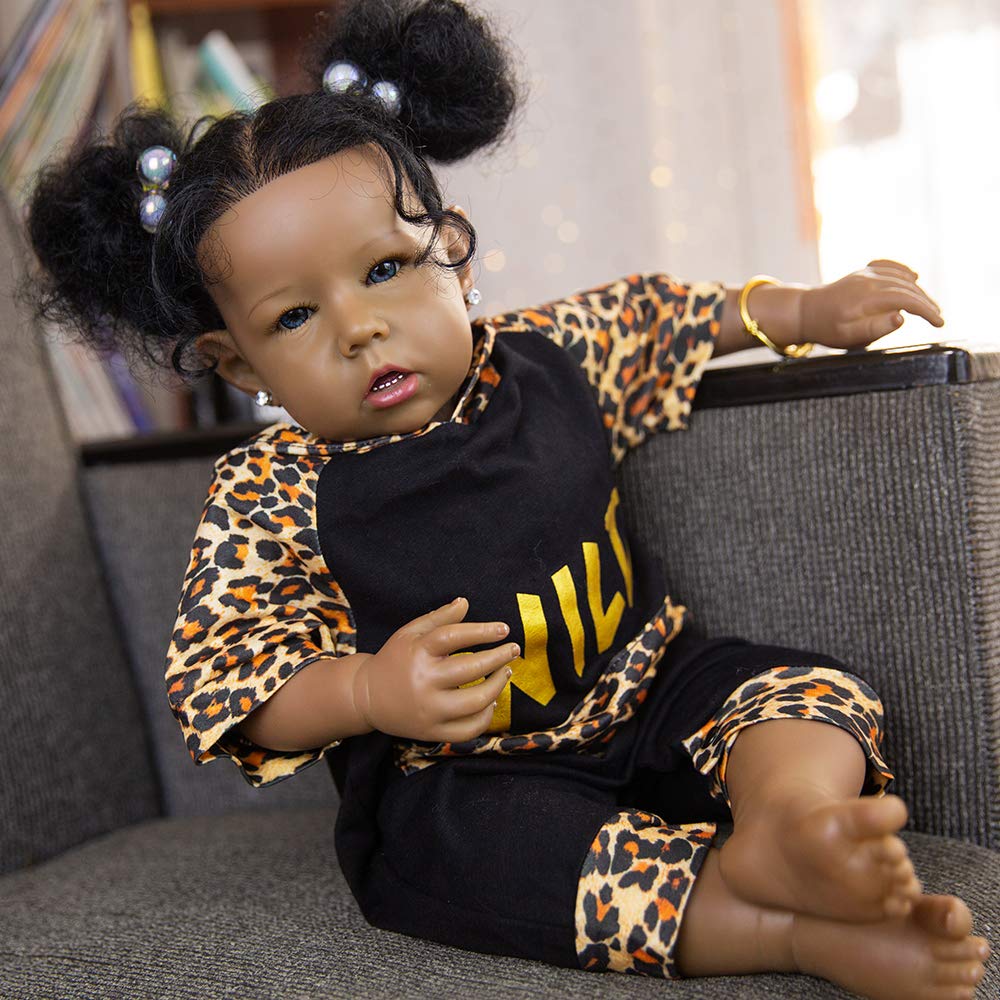 Rebornova Reborn Baby Dolls Black Girl, African American 20 Inch Realistic Newborn Baby Dolls with Lifelike Soft Body Silicone Limbs Birthday Gift Set for Ages 3+