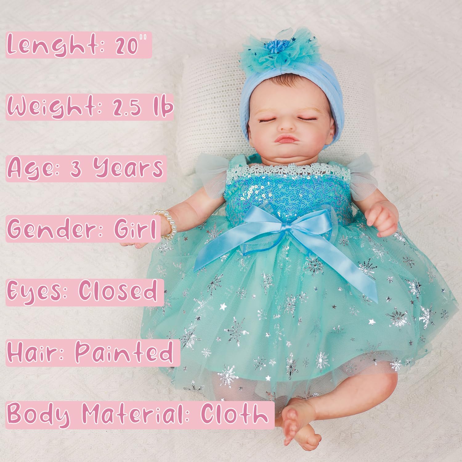 HOOMAI Realistic Reborn Baby Dolls Lifelike 20-Inch Newborn Sleeping Girl Vinyl Real Life Dolls Soft Cloth Body with Feeding Accessories Gift Box for Kids Age 3+