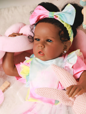 Rebornova Reborn Baby Dolls Black Girl, African American 20 Inch Realistic Newborn Baby Dolls with Lifelike Soft Body Silicone Limbs Birthday Gift Set for Ages 3+