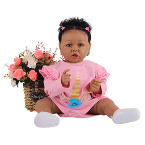 HOOMAI Reborn Baby Doll Black Realistic Girl 20 Inch Silicone Real Life Bebe Newborn Lifelike Dolls with Clothes and Toy Gift for Kids Age 3+