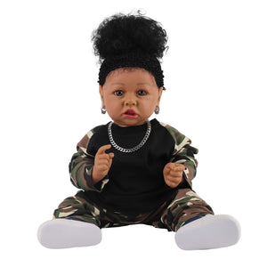 HOOMAI Reborn Baby Doll Black Realistic Girl 20 Inch Silicone Real Life Bebe Newborn Lifelike Dolls with Clothes and Toy Gift for Kids Age 3+
